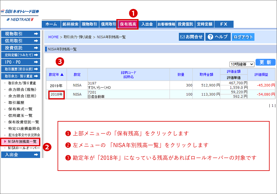 NISA保有残高の確認方法