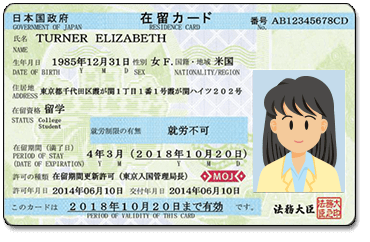”在留カードの表の画面”