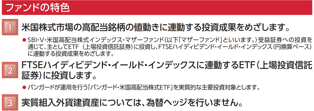 SBI・V・米国高配当株式インデックス・ファンド（愛称：SBI・V・米国高配当株式）の特色