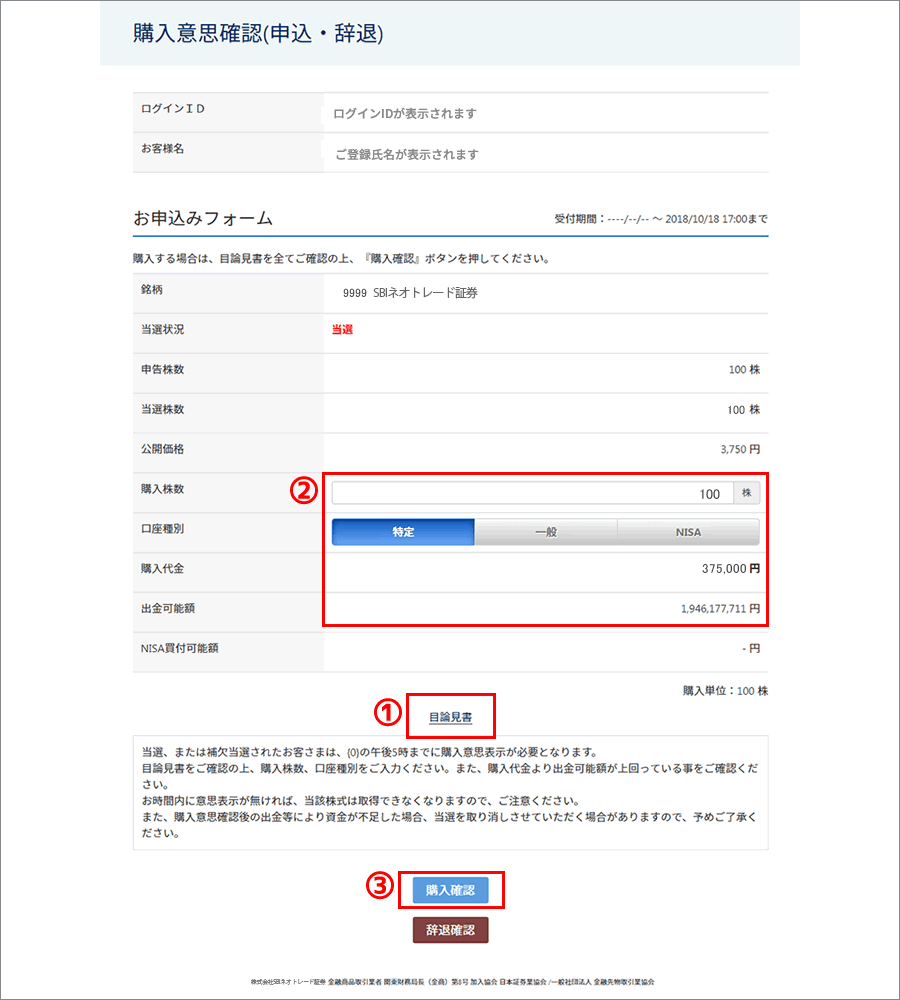 IPO購入意思表示