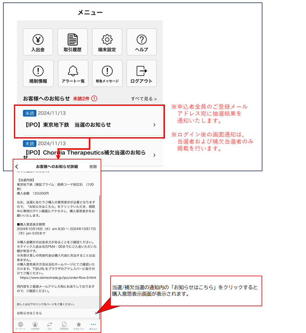 IPO当選通知サンプル(NEOTRADE S)