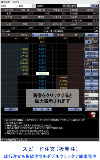 板発注画面（株式現物取引・指値注文）