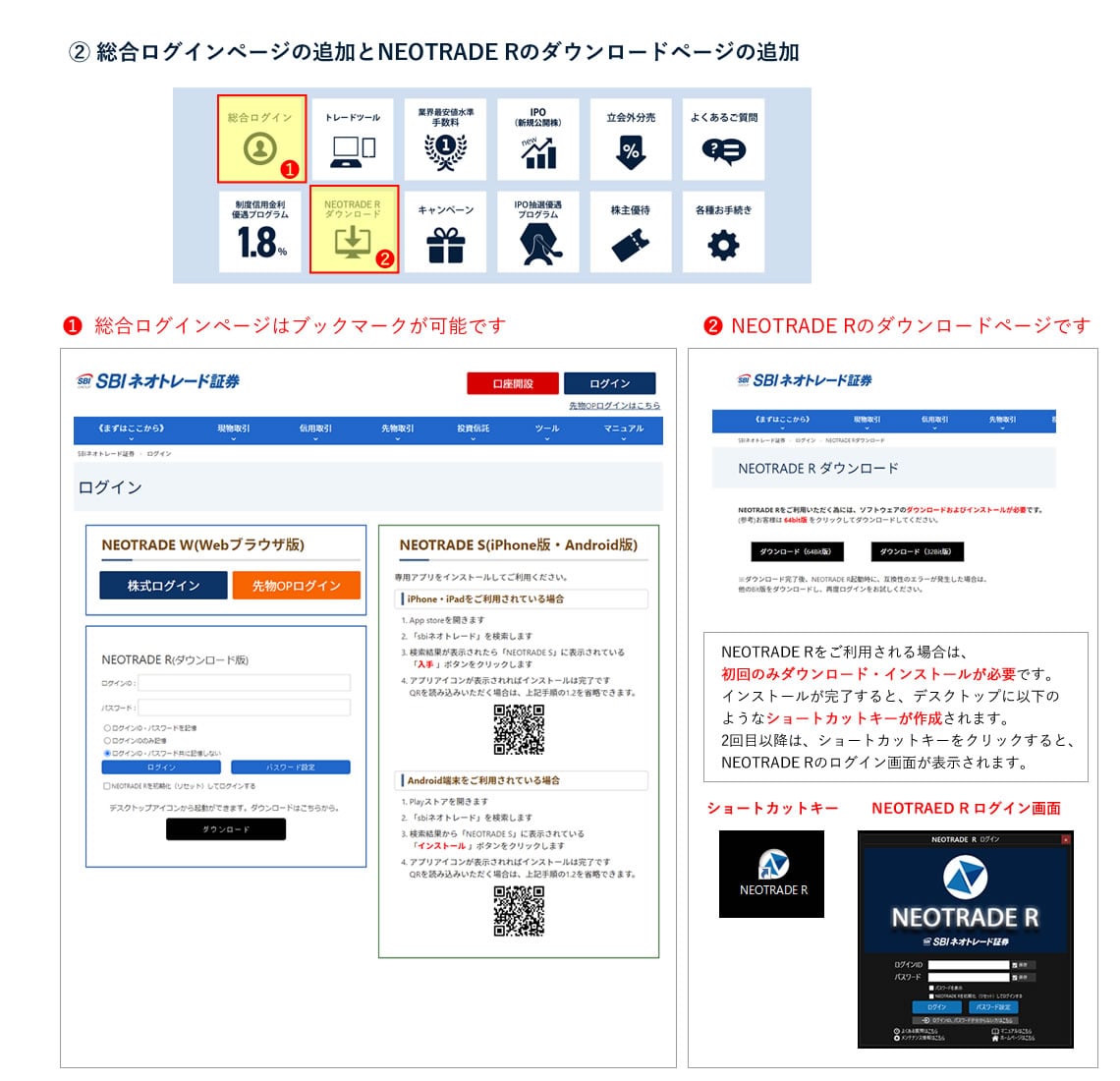 総合ログイン画面の追加とNEOTRADE Rのデスクトップ起動