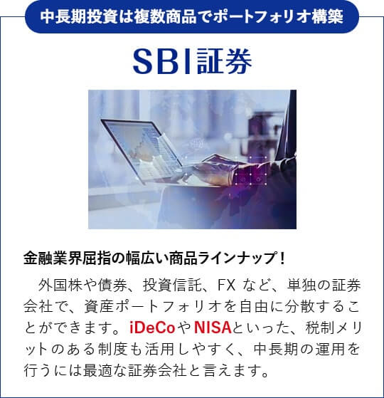 SBI証券とSBIネオトレード証券の2つの口座の同時利用イメージ（中長期投資と短期投資）