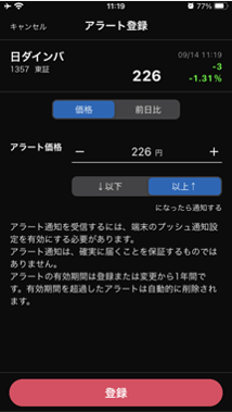アラート設定