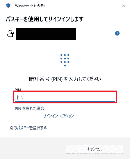 パスキーNEOTRADER(PC)認証PINサイン画面